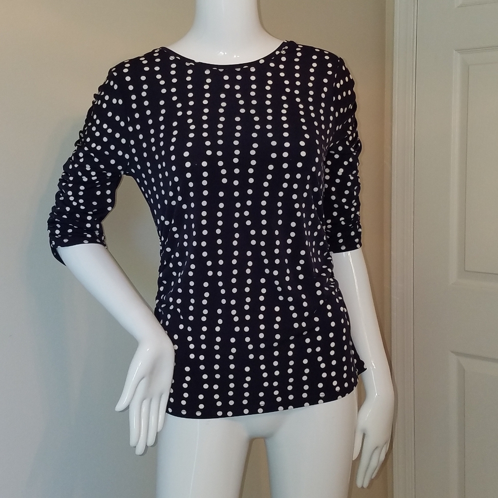Chaus Small Navy Polka Dot Blouse